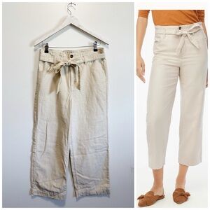 J. CREW 8 Cropped Twill Paper-Bag Cream Pants Belted Women’s Ivory